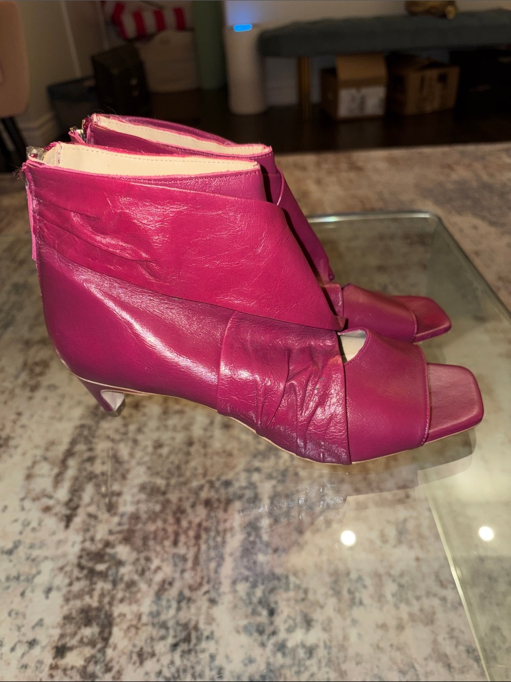 Zara Women’s Open-Toe Ankle Boots - Fuchsia Pink Leather 38 - Picture 1 of 6